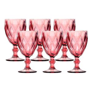 Jogo 6 Taças De Vidro Diamond Diamante Rosa Lilás 300ml água Class Home