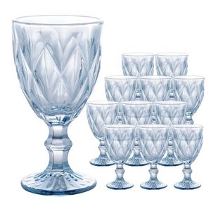 Jogo 12 Taças De Vidro Diamond Diamante Azul Metálico Para água 325ml Lyor