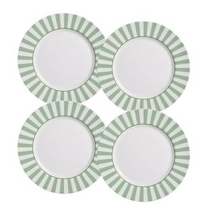 Jogo 4 Pratos Sobremesa Cerâmica Herbal Strip Alleanza 20cm
