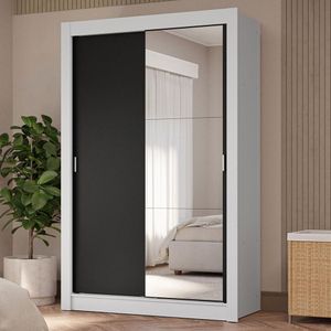Guarda-roupa Solteiro 2 Portas De Correr Com Espelho 4 Gavetas Branco/preto Vivare Plus Madesa Branco/preto