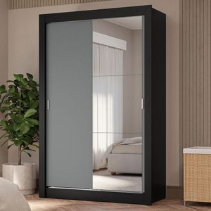 Guarda-roupa Solteiro 2 Portas De Correr Com Espelho 4 Gavetas Preto/cinza Vivare Plus Madesa Preto/cinza