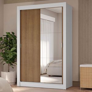Guarda-roupa Solteiro 2 Portas De Correr Com Espelho 4 Gavetas Branco/rustic Vivare Plus Madesa Branco/rustic