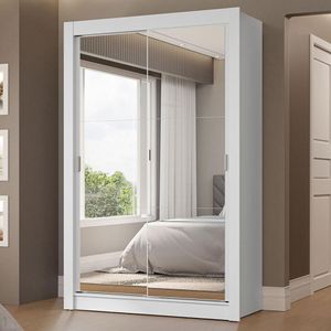 Guarda-roupa Solteiro 2 Portas De Correr Com Espelhos 2 Gavetas Branco Vivare Madesa Branco