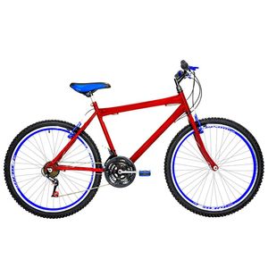 Bicicleta Masculina Aro 26 Mtb Aero 18 Marchas Cor Vermelha E Azul