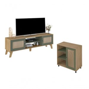 Conjunto Para Sala Com Rack E Buffet Charlotte Carvalho/menta Artely Carvalho/menta