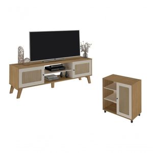 Conjunto Para Sala Com Rack E Buffet Charlotte Artely Carvalho/off White