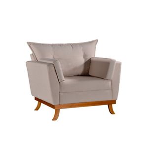 Poltrona Dahlia Em Linho Pés De Madeira Cor Bege 2551
