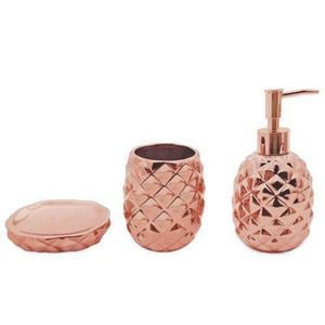 Conjunto Banheiro Abacaxi Saboneteira Cerâmica Bronze - Mimo