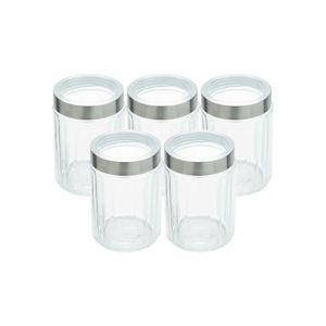 Kit 5 Porta Mantimentos Vidro Com Tampa Aço Inox E Visor 1,2l Lyor