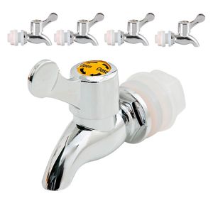 Kit 5 Torneiras Para Suqueira Dispenser Plástico Prata Luxo Filtro Com Vedação
