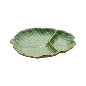 Travessa Folha Decorativa De Cerâmica Banana Leaf Verde Lyor