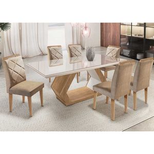 Mesa Alvorada 180 Tp Mdf Vidro Canto Reto 6 Cadeiras Rufato Animale E Imbuia E Off Serig Off