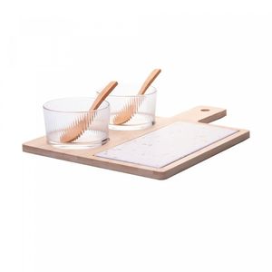 Conjunto 2 Petisqueiras Com Colher Bandeja De Bambu E Tábua Terrazo Lyor 32×22,6x7cm