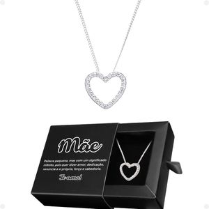 Colar Feminino Aço + Strass Pingente Mãe Caixa Moda Presente