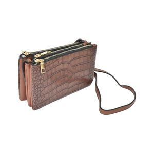 Bolsa Feminina Tiracolo Pu Croco 3 Em 1 Marrom