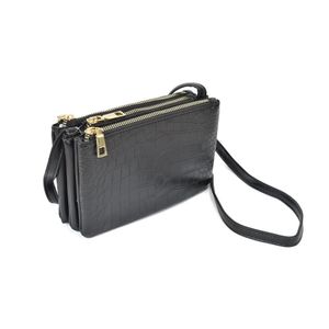 Bolsa Feminina Tiracolo Pu Croco 3 Em 1 preto