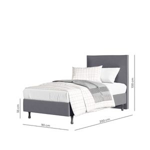 Conjunto Cama Solteiro One E Cabeceira Veludo Pés Madeira cinza