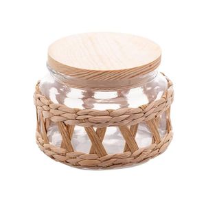 Pote De Vidro Com tampa em Madeira Sisal Wolff 350ml