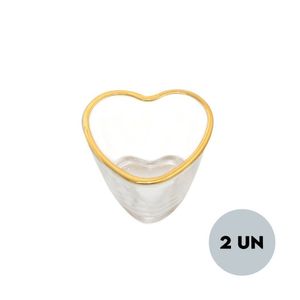 Kit 2 Copo De Shot Coração Vidro Com Borda Dourada 50ml Lyor