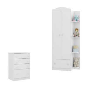 Kit Guarda-roupas Infantil 2 Portas e Cômoda 4 Gavetas João e Maria Multimóveis Mp4210 Branco Colorido