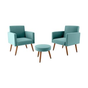 Kit Com 2 Poltronas Decorativas 64cm e Puff Retrô Tecido Veludo Multimóveis Cr45270 Verde Menta