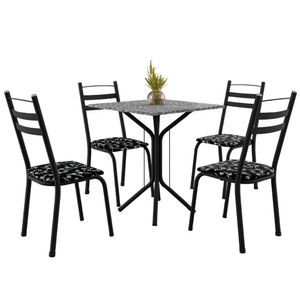 Conjunto Sala De Jantar Mesa Thais Com 4 Cadeiras 0,70m Granito Ocre Preto floral Artefamol