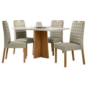 Mesa De Jantar Anitta 135x90 Cm Com Vidro Ype Off White E 4 Cadeiras Mariana Veludo Nude - New Ceval