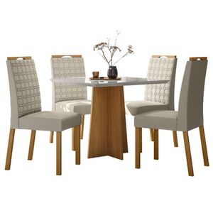 Mesa De Jantar Anitta 90x90 Cm Com Vidro Ype Off White E 4 Cadeiras Mariana Ype Veludo Nude