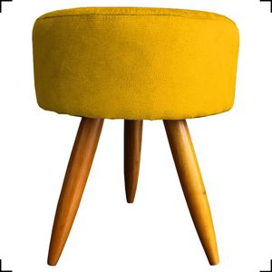 Puff Redondo Suede Cores Pé Palito 25cm Castanho - Mostarda, Suede
