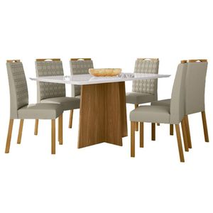 Mesa De Jantar Anitta 160x90 Cm Com Vidro Ype Off White E 6 Cadeiras Mariana Ype Veludo Nude