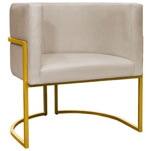 Poltrona Decorativa Recepção Luna Suede Cores Base De Ferro Dourada - Bege, Suede