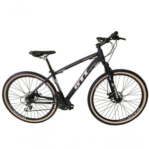 Bicicleta Aro 29 Gti Roma Alumínio 21v Freio A Disco Garfo Suspensão Pneu Faixa Bege - Preto-cinza Tam.17