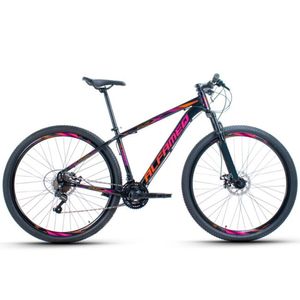 Bicicleta Aro 29 Alfameq Afx Alumínio 21v Freio A Disco Garfo Com Suspensão - Preto-laranja-rosa Tam.19