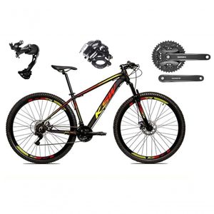 Bicicleta Aro 29 Ksw Xlt Alívio E Altus 27v Freio Hidráulico Garfo Trava - Preto-vermelho-amarelo Tam.15