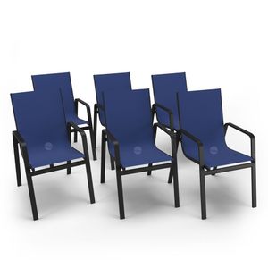Kit 6 Cadeiras Miami Gourmet Alumínio Preto Tela Azul