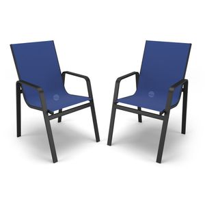 Kit 2 Cadeiras Miami Gourmet Alumínio Preto Tela Azul