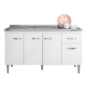 Balcão Para Pia Gabriela 150 Cm 4 Portas Branco Flex Ajl