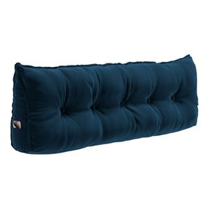 Almofada Para Cabeceira Encosto Apoio Lombar Spot 195cm Com Porta Celular Veludo - Desk Design Cor Azul Escuro