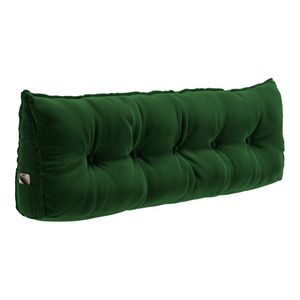Almofada Para Cabeceira Encosto Apoio Lombar Spot 195cm Com Porta Celular Veludo - Desk Design Cor Verde Escuro