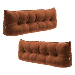 Kit 02 Almofadas Para Cabeceira Encosto Apoio Lombar Spot 90cm Com Porta Celular Veludo - Desk Design Cor Terracota