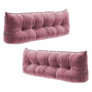 Kit 02 Almofadas Para Cabeceira Encosto Apoio Lombar Spot 140cm Com Porta Celular Veludo - Desk Design Cor Rosa