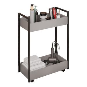 Carrinho Auxiliar Para Salão De Beleza Lara 70cm Em Aço Com Rodízios Grafite - Desk Design