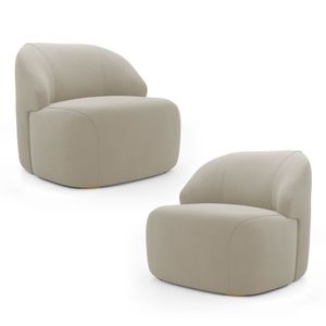 Kit 02 Poltronas Decorativas Kaya Orgânica Veludo Bege - Desk Design