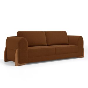 Sofá Living Bloom 220cm 03 Lugares Com Pés De Madeira Bouclê Terracota - Desk Design
