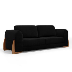 Sofá Living Bloom 220cm 03 Lugares Com Pés De Madeira Bouclê Preto - Desk Design