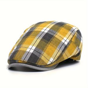 Boina Xadrez Vintage Respiraveis E Leves Unissex Amarelo