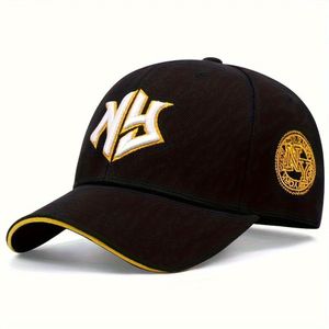 Boné De Beisebol Bordado Com Letras Estilosas Poliéster, Perfeito Para Esportes Ao Ar Livre Preto Amarelo