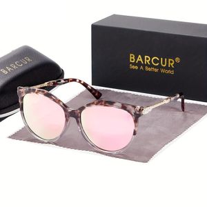 Óculos De Moda Barcur Polarizados Estilo Olho De Gato , Lentes Gradientes Rosa Leopardo