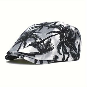 Boina Casual De Algodão , Estampa Tropical, Boné Fashion Para Todas As Estações Preto