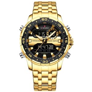Relógio Analógico Masculino Impermeável Pulseira De Aço Inoxidável Digital Preto Dourado